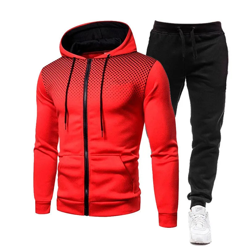 2024 Spring Fashion Dot Printed Street Sportswear Zipper Hoodie+Sports Pants 2-piece Set for Men's Casual Jogging Clothing