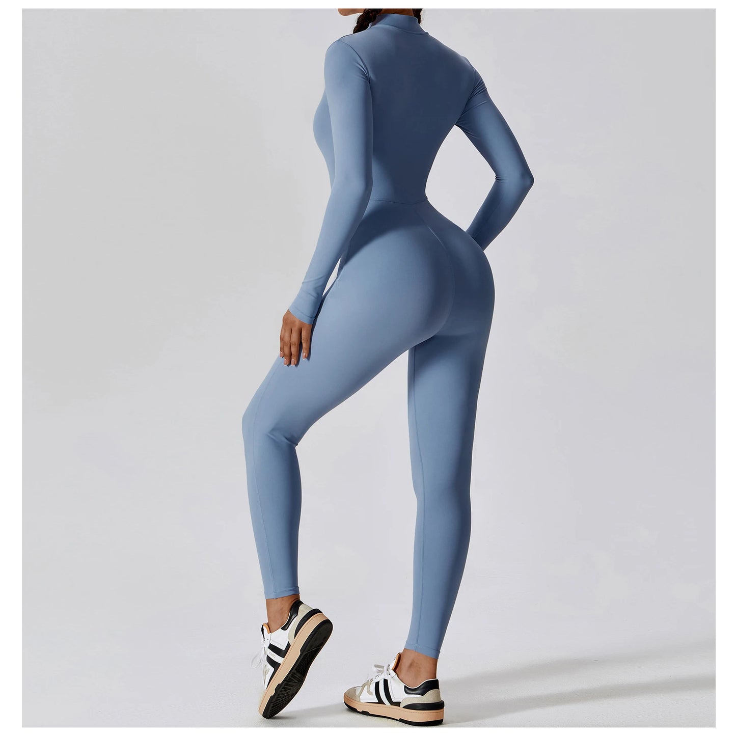 Women Yoga Jumpsuit Fitness Sports Suit Zipper Elastic One-Piece Bodysuits Gym Long Sleeve Gym Runing Push Up Workout Sportwear