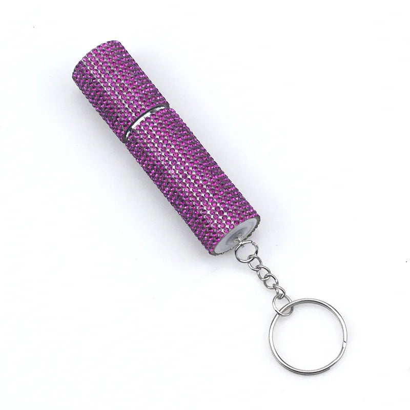 10ml Crystal Shiny Rhinestone Empty Perfume Bottle Keyring Pepper Spray Liquid Holder Keychain Self Protection Gift For Women