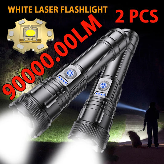 2 pcs High Power Led Flashlight Rechargeable Torch Zoom Long Range Xenon Lamp Portable Usb Hand Lantern For Camping, Outdoor