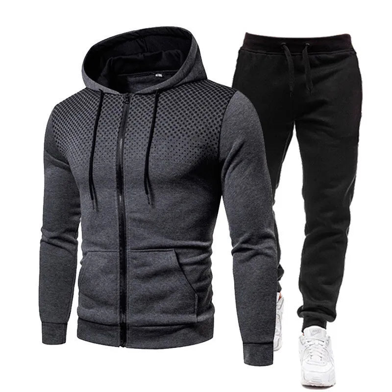 2024 Spring Fashion Dot Printed Street Sportswear Zipper Hoodie+Sports Pants 2-piece Set for Men's Casual Jogging Clothing