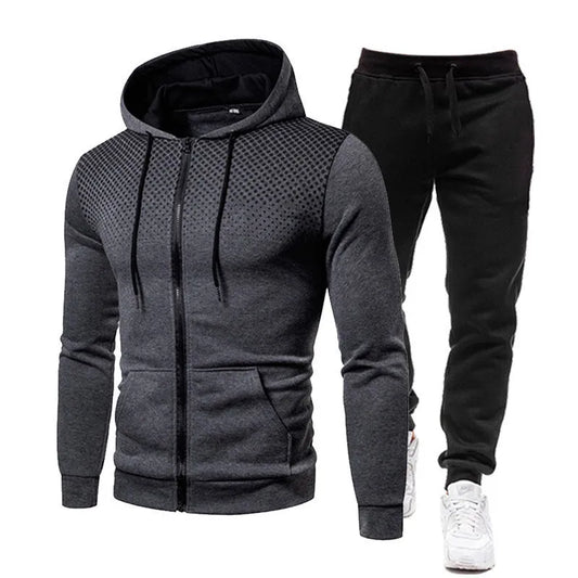 2023 Autumn/Winter New Dot Printed Zipper Hoodie Sports Set Men's Fashion Leisure Outdoor Fitness Running Leisure Two Piece Set