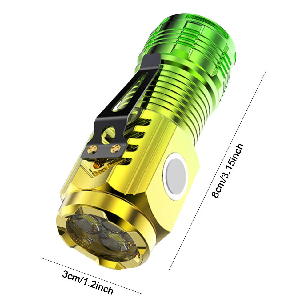 Super Bright Mini Flashlight 3-Eyed High Power LED Flashlight USB Rechargeable Clip-on Torch Light Outdoor Emergency Work Lights