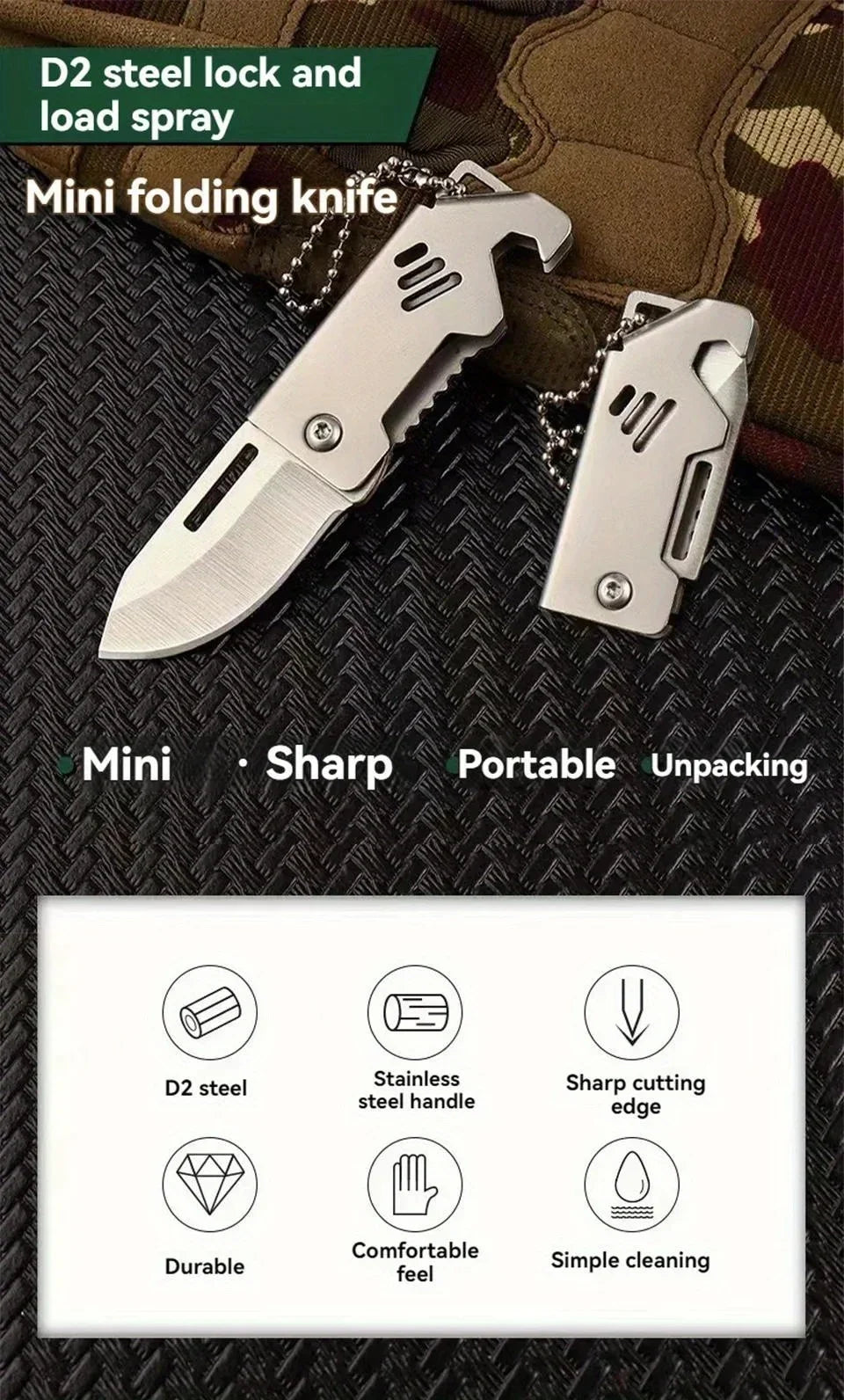 Mini Folding Knife Stainless Steel Box Opening Knife D2 Steel Cannon Portable Sharp Folding Knife Key Hanging Chain