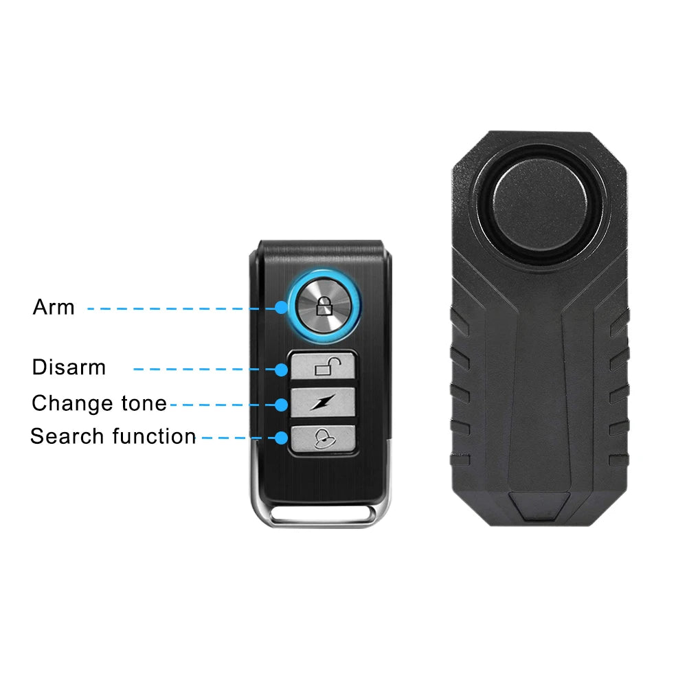 ELECTOP Bicycle Alarm 113dB Anti-Theft Wireless Vibration Remote Control Bike Motorbike Alarms Home Outdoor Security Protection