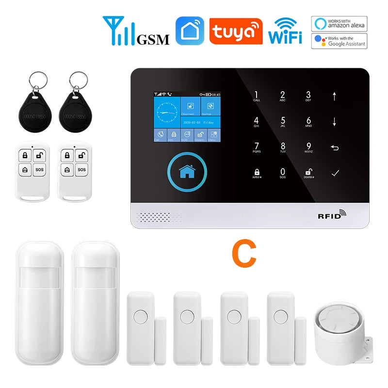 MULO Alarm System For Home Burglar Security 433MHz GSM  Home alarm Wireless PG103 WiFi Alarma Tuya Smart App Work With Alexa