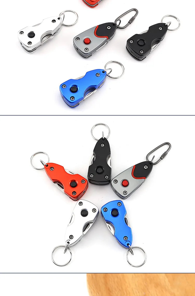 PortableScrewdriver StainlessSteel Tool Knife with LED Keychain Multi-functional Keychain Knife Gift Outdoor 6-in-1 Folding Mini