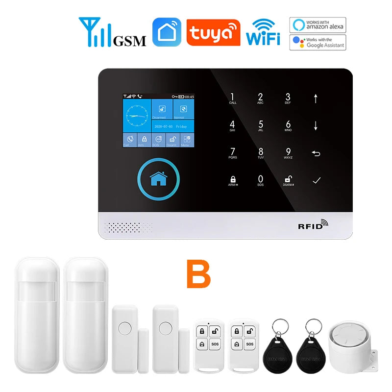 MULO Alarm System For Home Burglar Security 433MHz GSM  Home alarm Wireless PG103 WiFi Alarma Tuya Smart App Work With Alexa