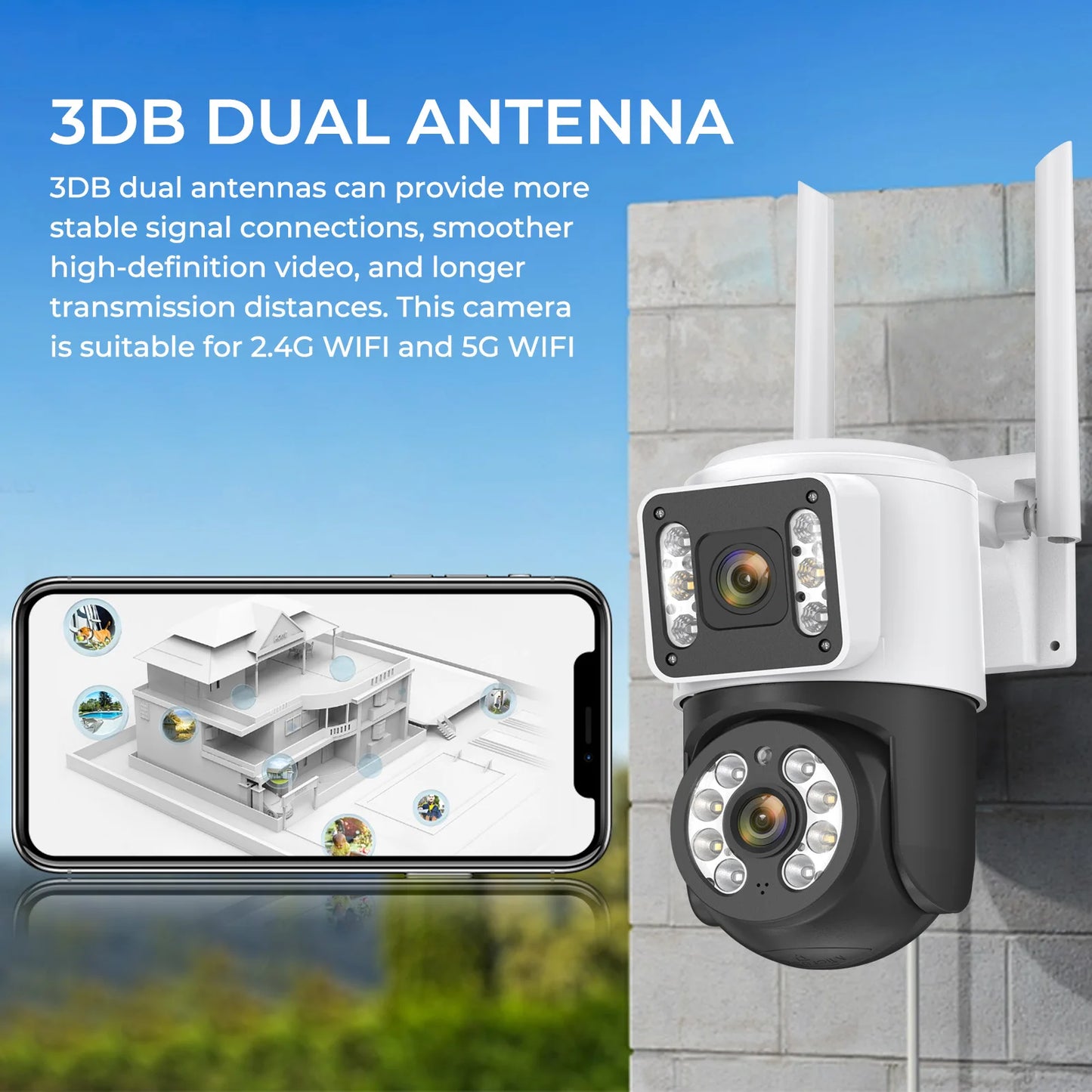 8MP 5G WiFi IP Camera PTZ 4K Dual Lens Human Detect Auto Tracking Surveillance Cameras Outdoor Waterproof Night Vision CCTV