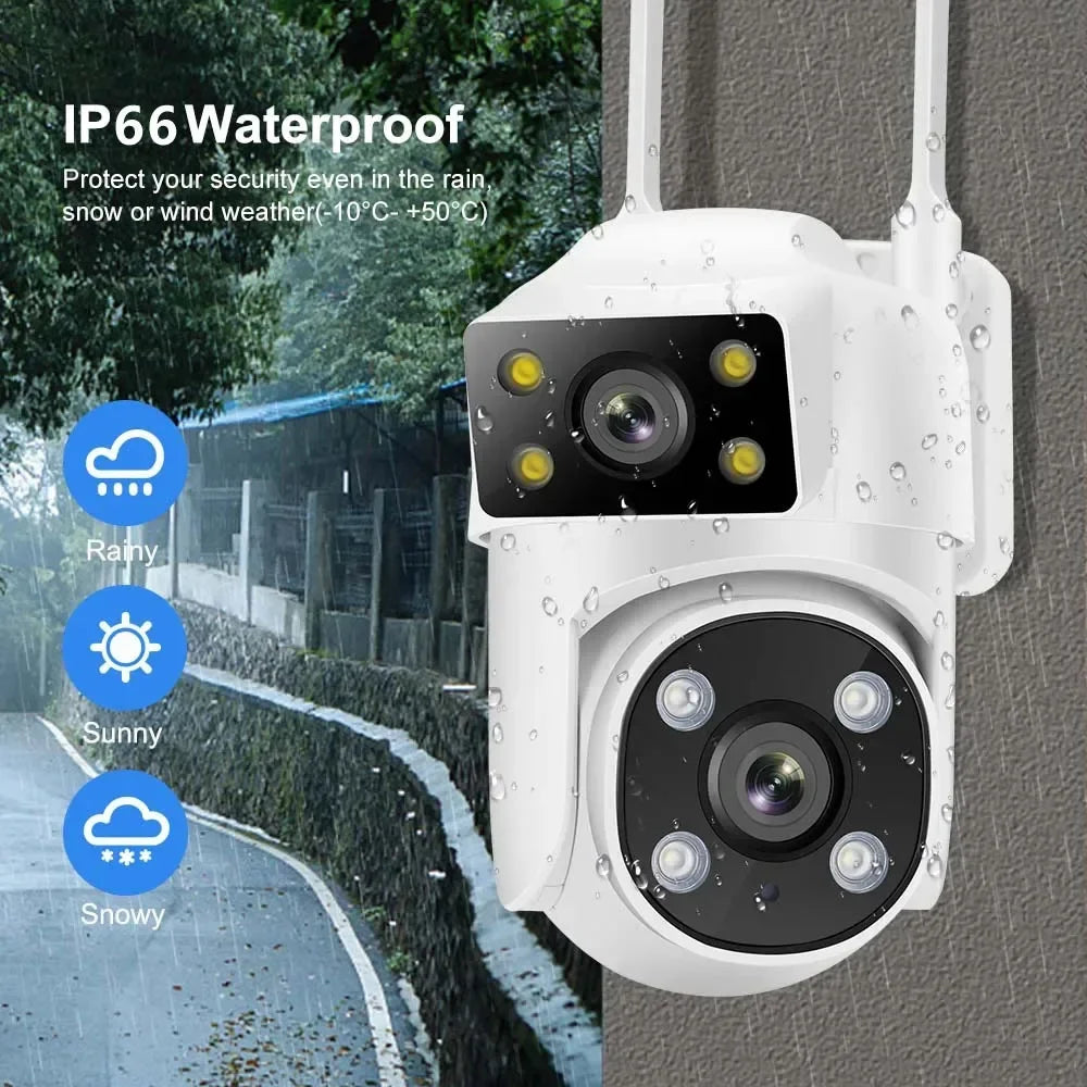 4MP WIFI IP Camera Dual Lens Screen Outdoor Full Color Night Vision AI Human Tracking Wireless PTZ Security Survalance Camera