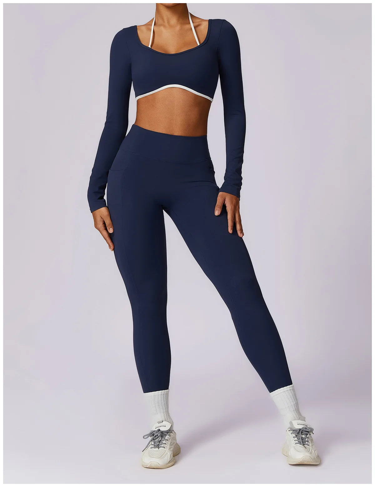 Yoga Set 2PCS Women Sportswear Push Up Workout Clothes Athletic Wear Gym Legging Fitness Bra Crop Top Long Sleeve Sports Suits