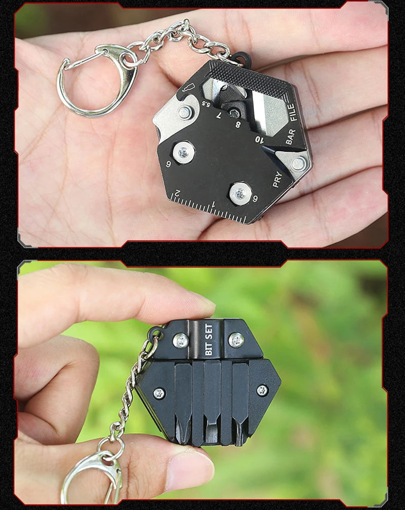 Keychain Screwdriver Multifunctional Hexagon Coin Outdoor EDC Survival Gear Tactical Tool Hexagon Folding Coin Knife Pocket Fold