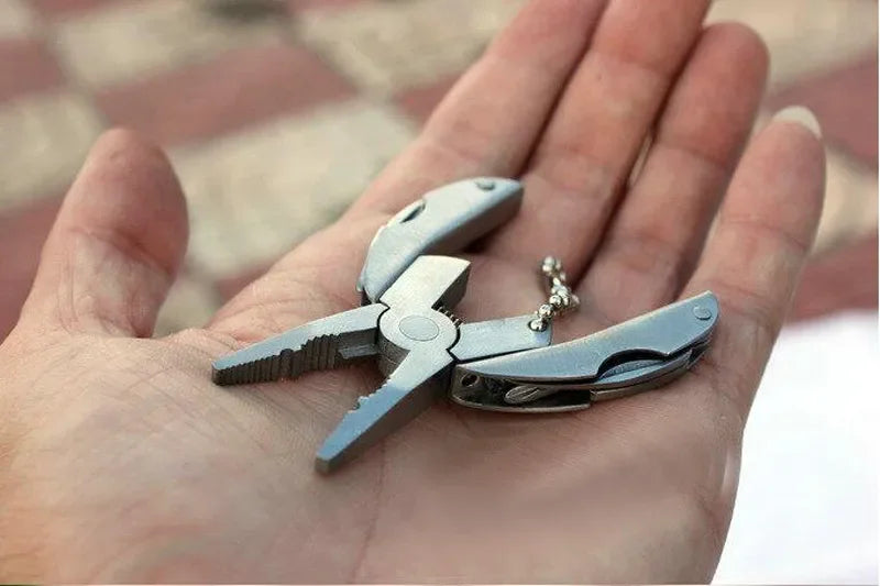 EDC Tools Travel Kits Portable Multifunction Folding Plier Stainless Steel Foldaway Knife Keychain Screwdriver Camping Survival