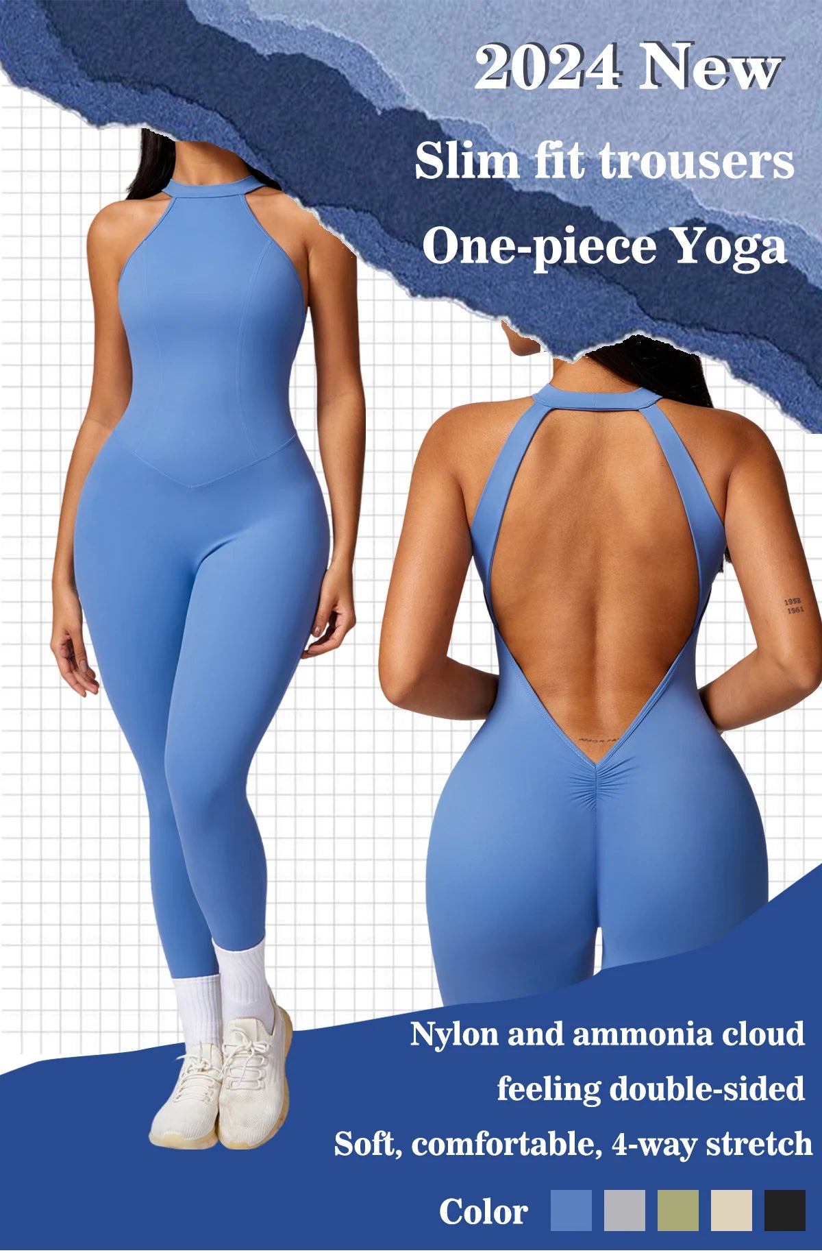 V Back Jumpsuit Women Backless Sports Bodysuits Female Rompers Quick Drying Yoga Clothes Sleeveless One-piece Suit Women Workout