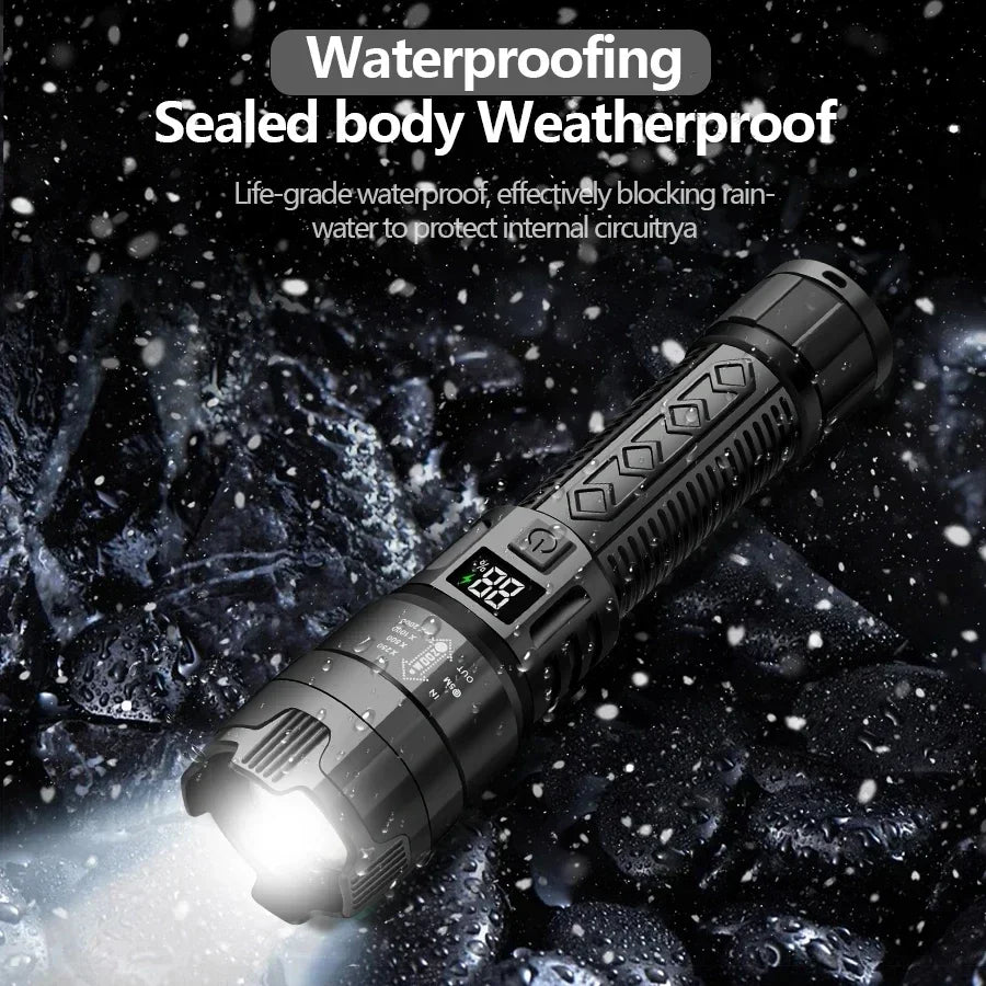 Ultra Bright LED Flashlight 2000LM Type-C Rechargeable Long Range Zoom Tactical Torch Outdoor Emergency Camping Fishing Lantern