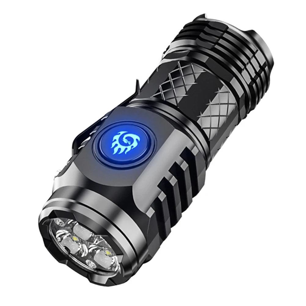 Super Bright Mini Flashlight 3-Eyed High Power LED Flashlight USB Rechargeable Clip-on Torch Light Outdoor Emergency Work Lights