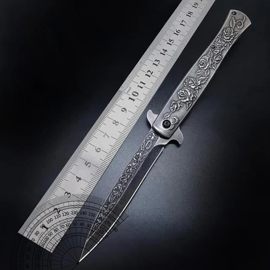 Swordfish Embossed Pocket Knife High Hardness Portable Kitchen Knife Mini Forged Carved Handle Stonewashed Fruit Knife