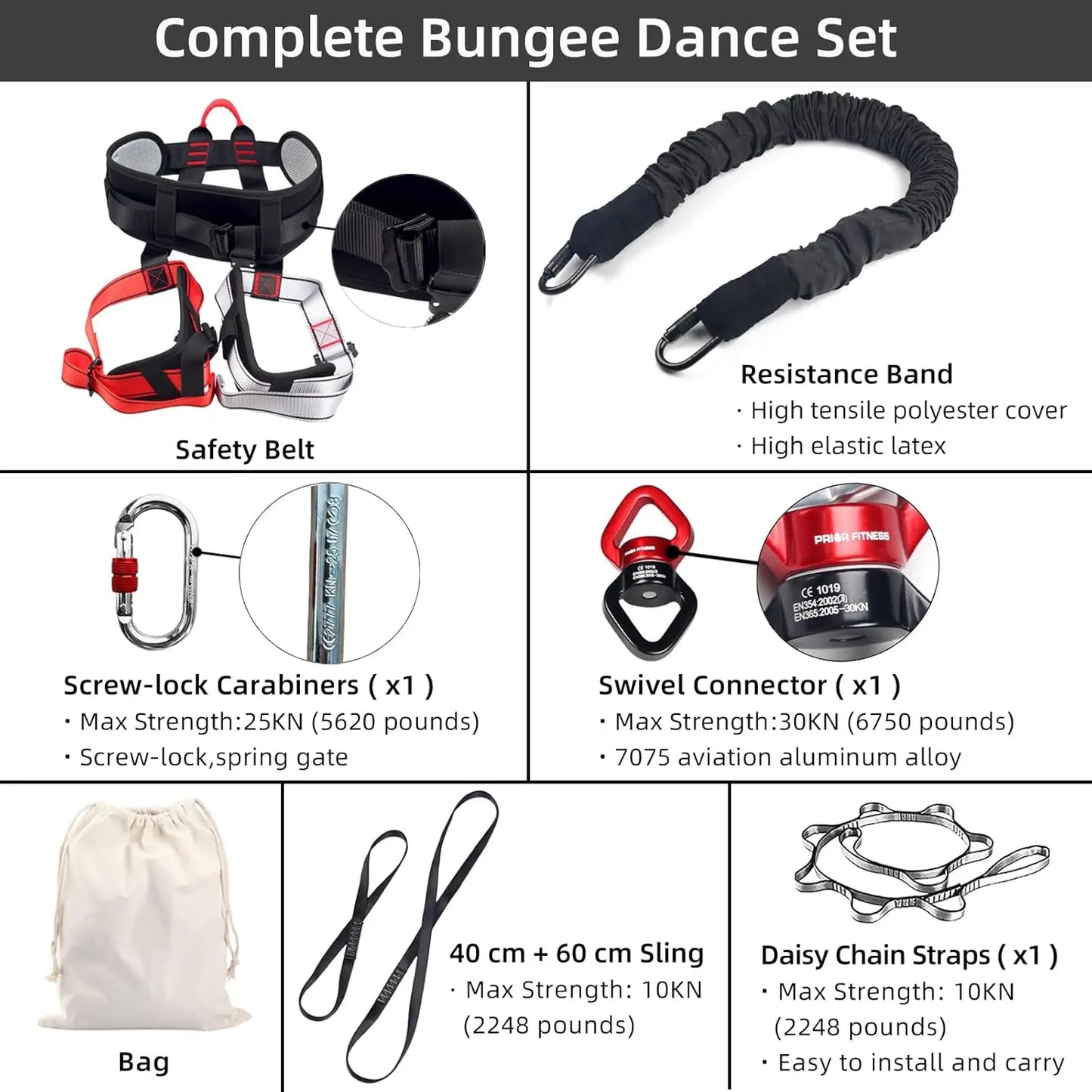 Bungee Fitness Set, 4D Black, Heavy Duty, Anti-Gravity Dance Cord, Dance Home and Gym, Boosts Agility Speed and Balance