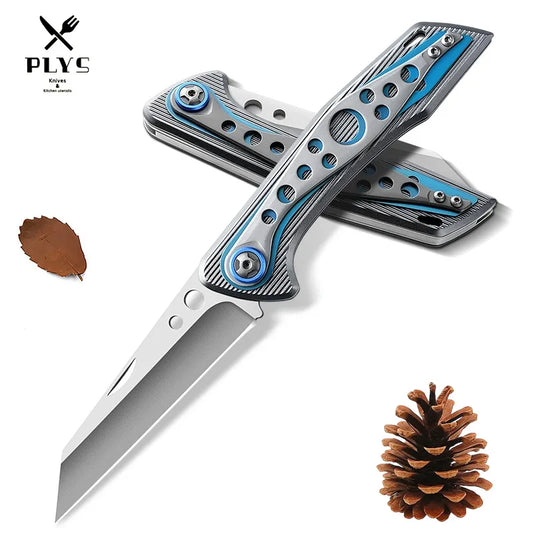 Stainless Steel Folding Fruit Knife, Striped Aluminum Handle Folding Knife, Household Fruit Cutting and Peeling Utility Knife