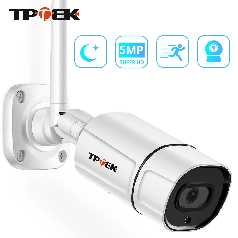 TPTEK 5MP IP Camera WiFi Surveillance Video Outdoor Camera Wireless Metal Bullet CCTV Wi Fi AI Human Detect CamHi CamHipro Cam