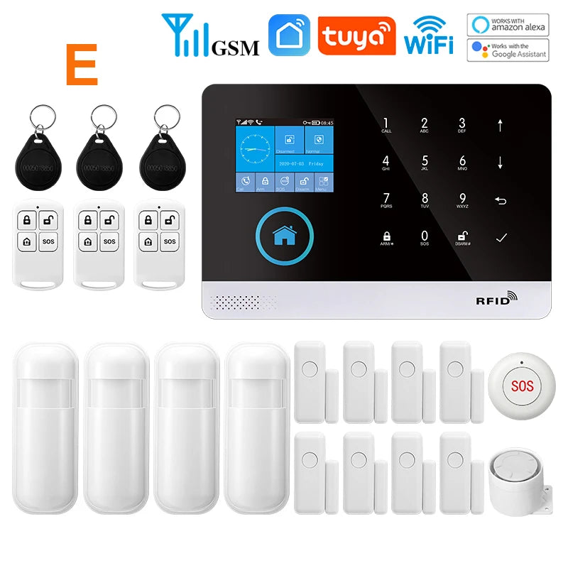 MULO Alarm System For Home Burglar Security 433MHz GSM  Home alarm Wireless PG103 WiFi Alarma Tuya Smart App Work With Alexa