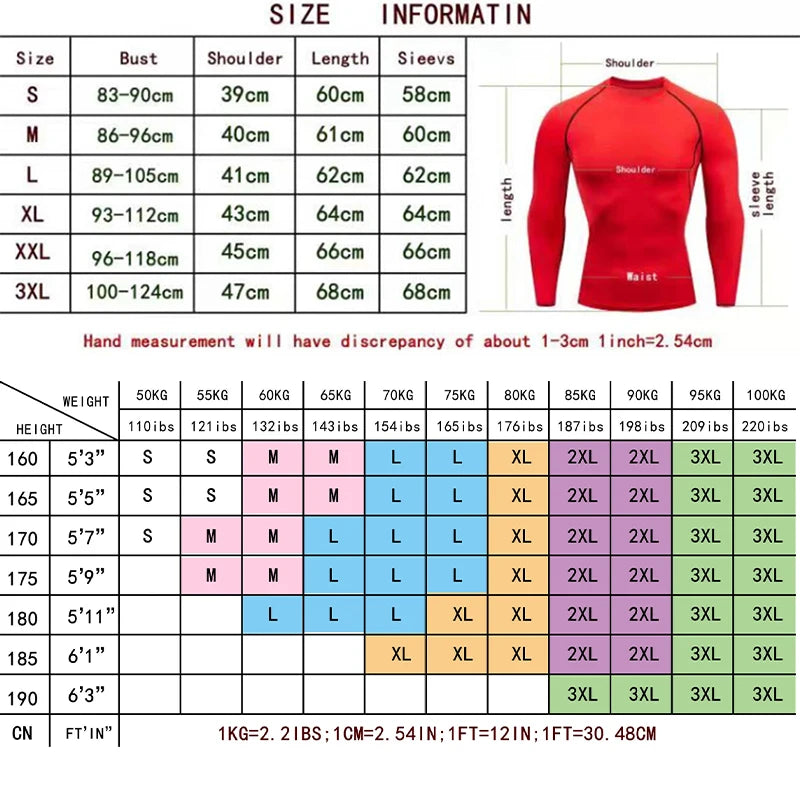 Compression Long Sleeve Shirt Black Fitness T-shirt Men's Muscle Quick drying Gym Sportswear Sun protection Sports Base layer