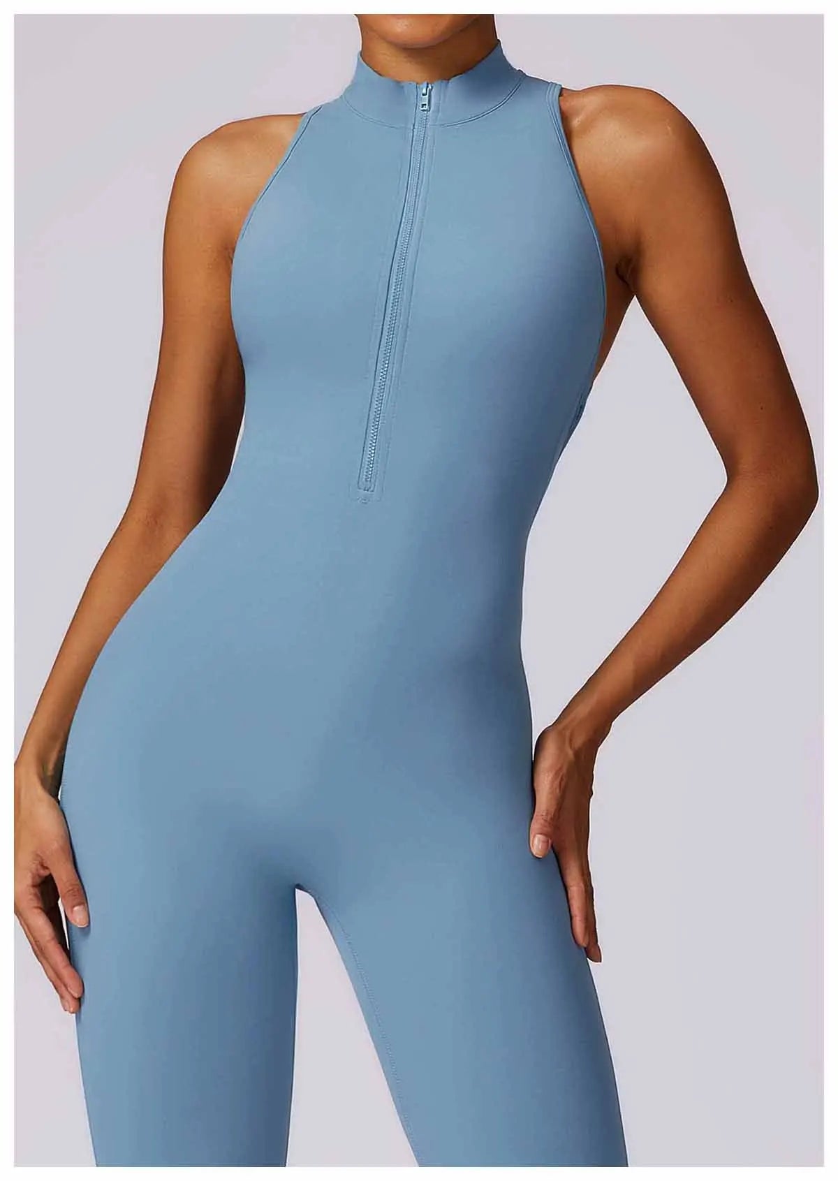 V Back One-piece Suit Women Sports Jumpsuit  Zippers Yoga Rompers Backless Sportswear Women Sleeveles Workout Bodysuits Female