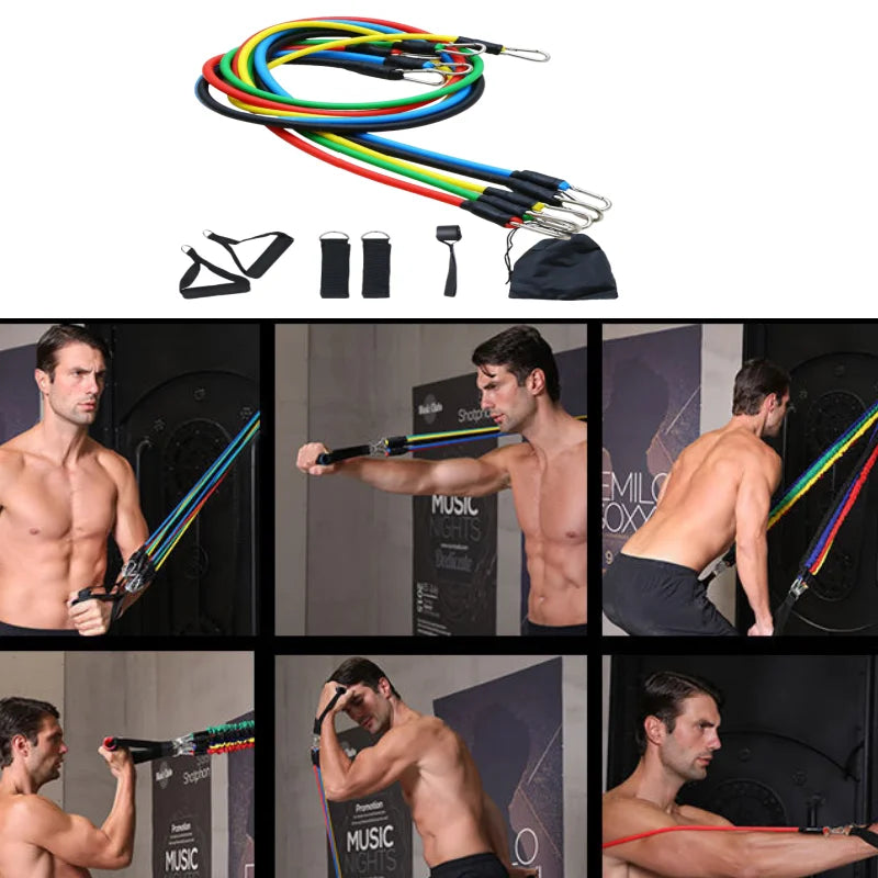 11 Pcs/Set TPE Resistance Band Set Fitness Band Pull Rope Elastic Training Band Handles Carry Bag Legs Ankle Straps