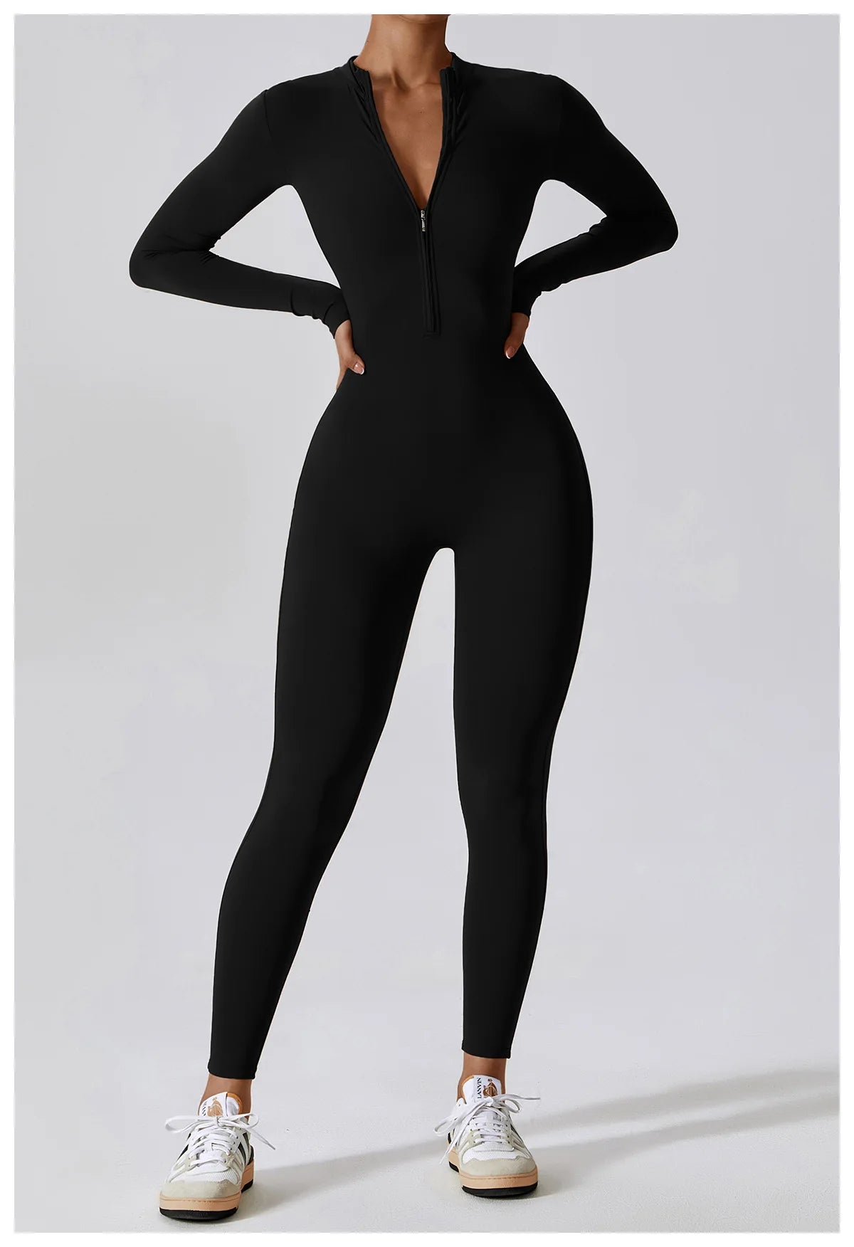 Women Yoga Jumpsuit Fitness Sports Suit Zipper Elastic One-Piece Bodysuits Gym Long Sleeve Gym Runing Push Up Workout Sportwear