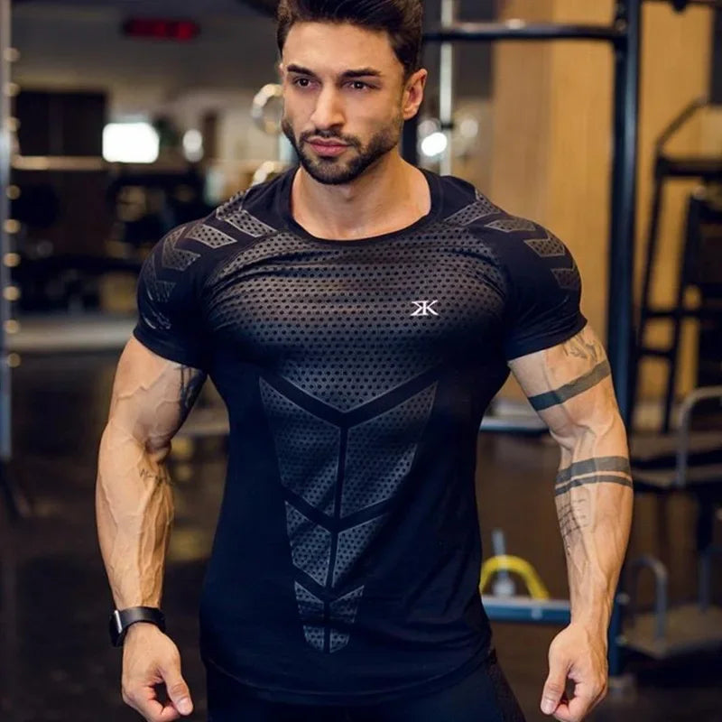 2024 Men Running Sports T-shirt Training Quick Dry Tight Short Sleeves Shirt Bodybuilding compress Fitness Tee Tops men Clothing