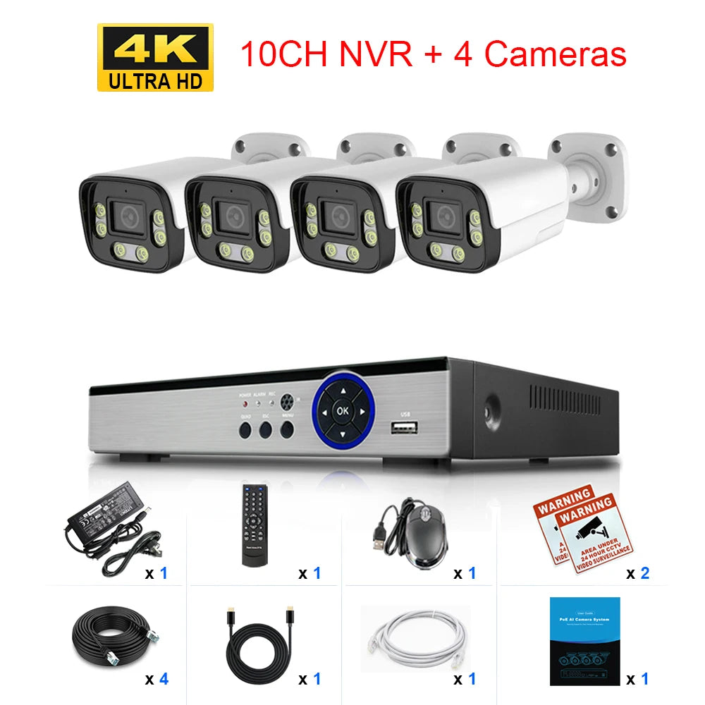 LOXCAM 8CH 4K Security Camera System 10CH 8MP 4MP POE Ai Face Detection Outdoor Two Way Audio Camera Video Surveillance Set