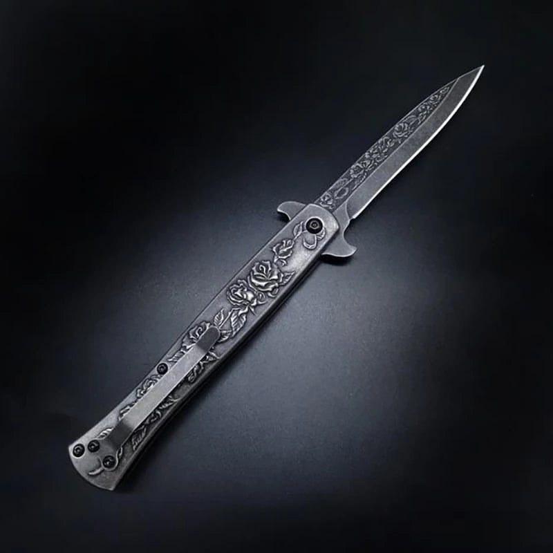 Swordfish Embossed Pocket Knife High Hardness Portable Kitchen Knife Mini Forged Carved Handle Stonewashed Fruit Knife