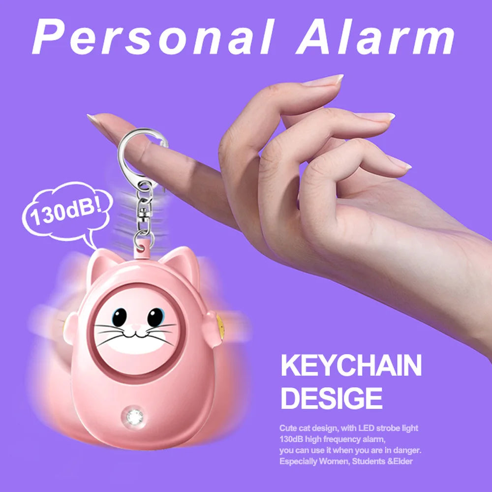 H8 2024 New Cute Cat Personal Alarm, Women's Anti-wolf Artifact, Outdoor Children's and Women's Emergency Self-defense Keychain