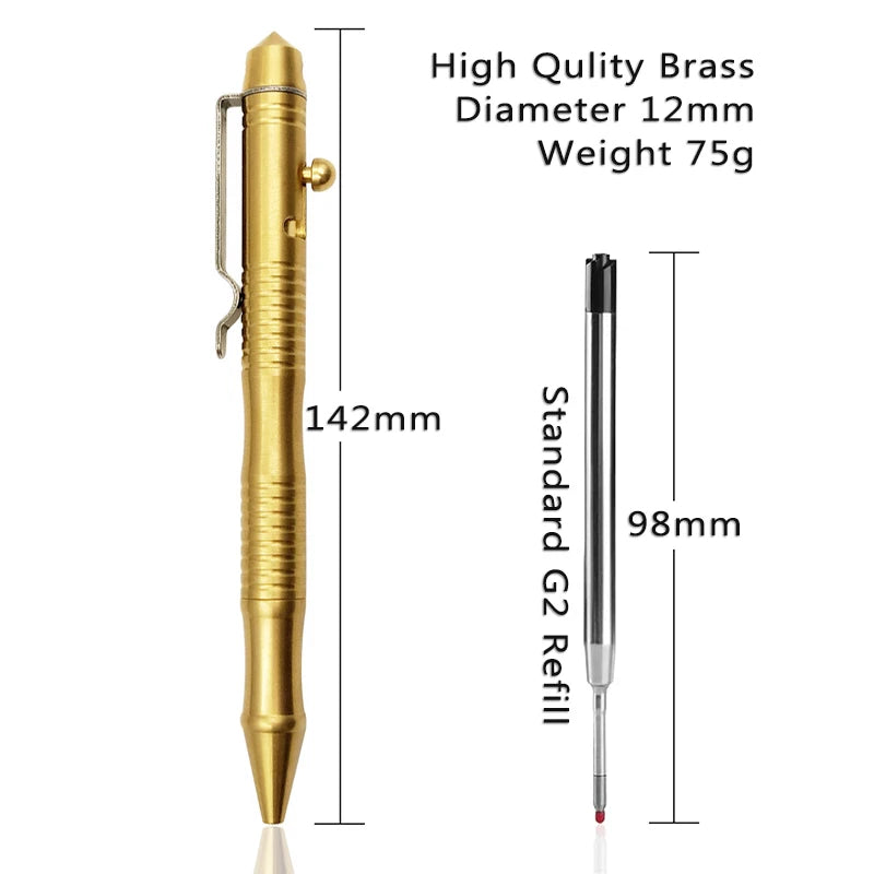 High Quality Brass Self-Defense Tactical Pen Bolt Switch Ball Point Writing Pen Emergency Window Breaker Survival Supplies