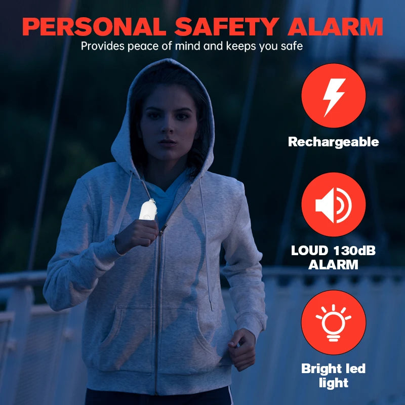 Personal SOS Defense Alarm 130dB With LED Light Rechargeable Self Defense Woman Safety Alarm Key Chain Emergency Anti-Attack