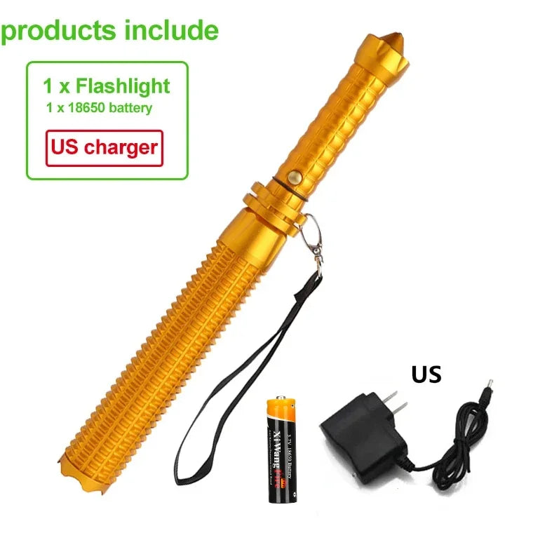 Baseball Bat LED Flashlight AluminumAlloy Focusable Zoomable Super Bright Self Defense Mace Light Tactical Baton Emergency Torch