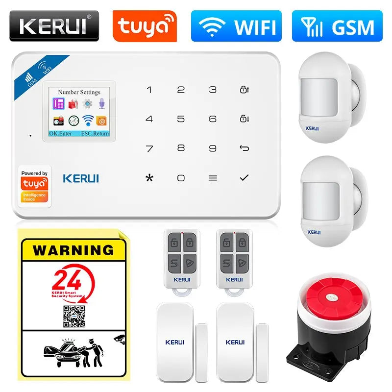 KERUI Tuya Smart WIFI GSM Security Alarm System Works With Alexa Home Burglar Motion Detector Smoke Door Window Sensor APP