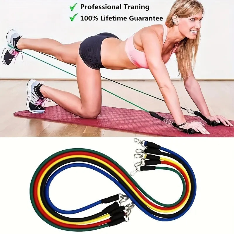 Multifunction Fitness Tension Rope 5-Tube Elastic Yoga Pedal Puller Resistance Band Tension Rope for Stretching Abdomen Training