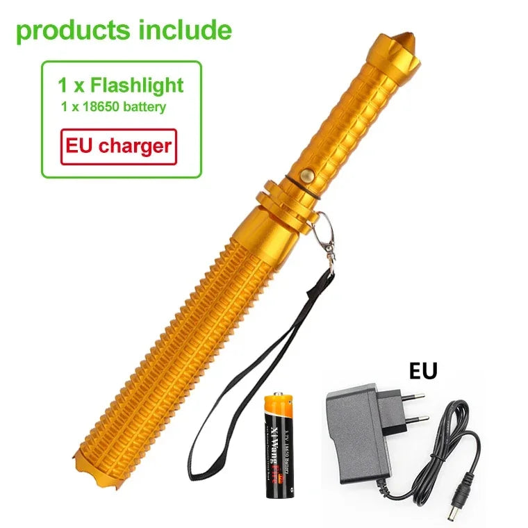 Baseball Bat LED Flashlight AluminumAlloy Focusable Zoomable Super Bright Self Defense Mace Light Tactical Baton Emergency Torch