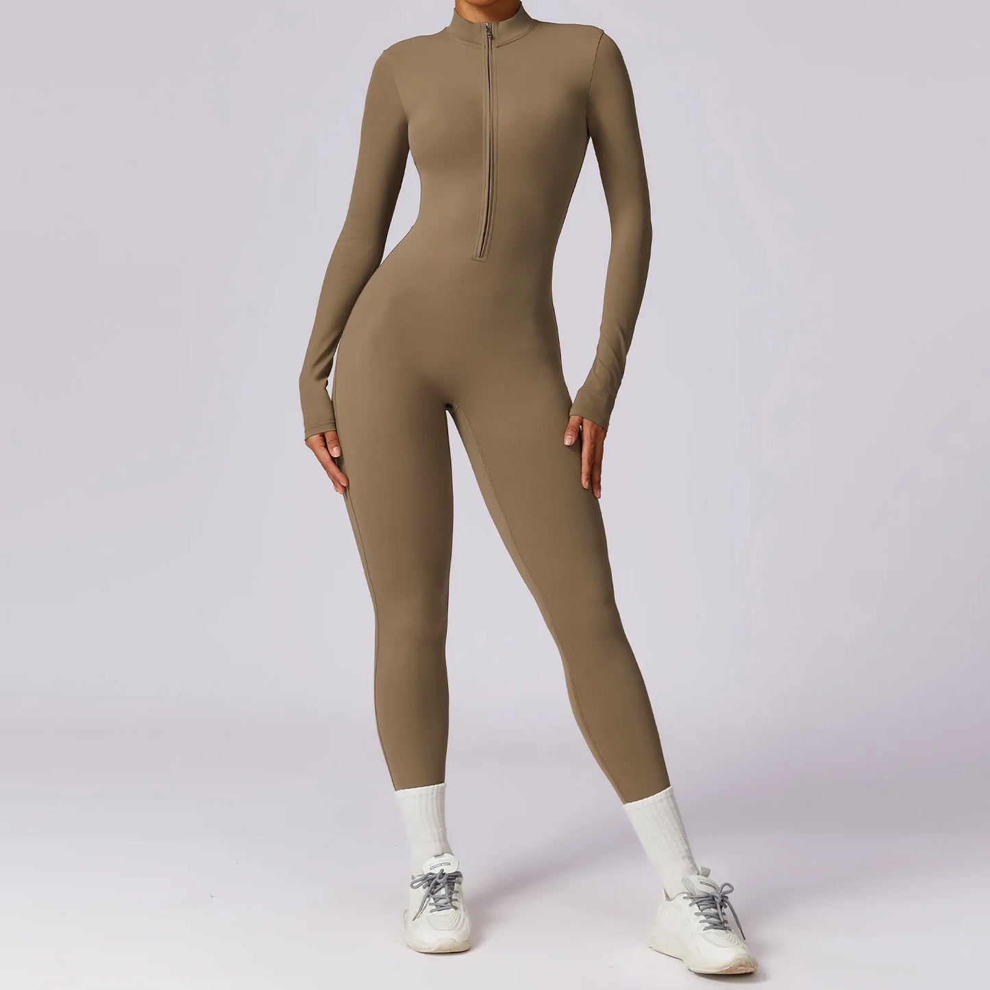 Women Yoga Jumpsuit Fitness Sports Suit Zipper Elastic One-Piece Bodysuits Gym Long Sleeve Gym Runing Push Up Workout Sportwear