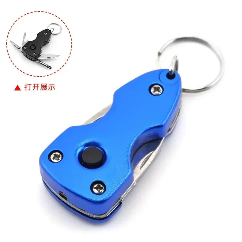 PortableScrewdriver StainlessSteel Tool Knife with LED Keychain Multi-functional Keychain Knife Gift Outdoor 6-in-1 Folding Mini