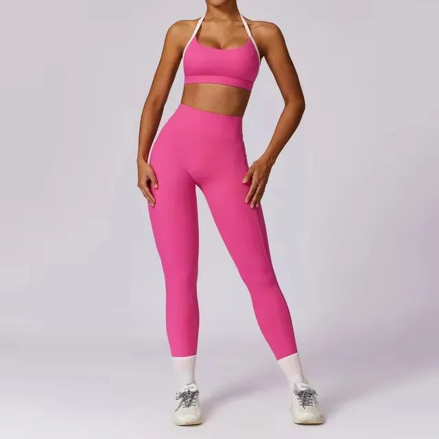 Yoga Set 2PCS Women Sportswear Push Up Workout Clothes Athletic Wear Gym Legging Fitness Bra Crop Top Long Sleeve Sports Suits