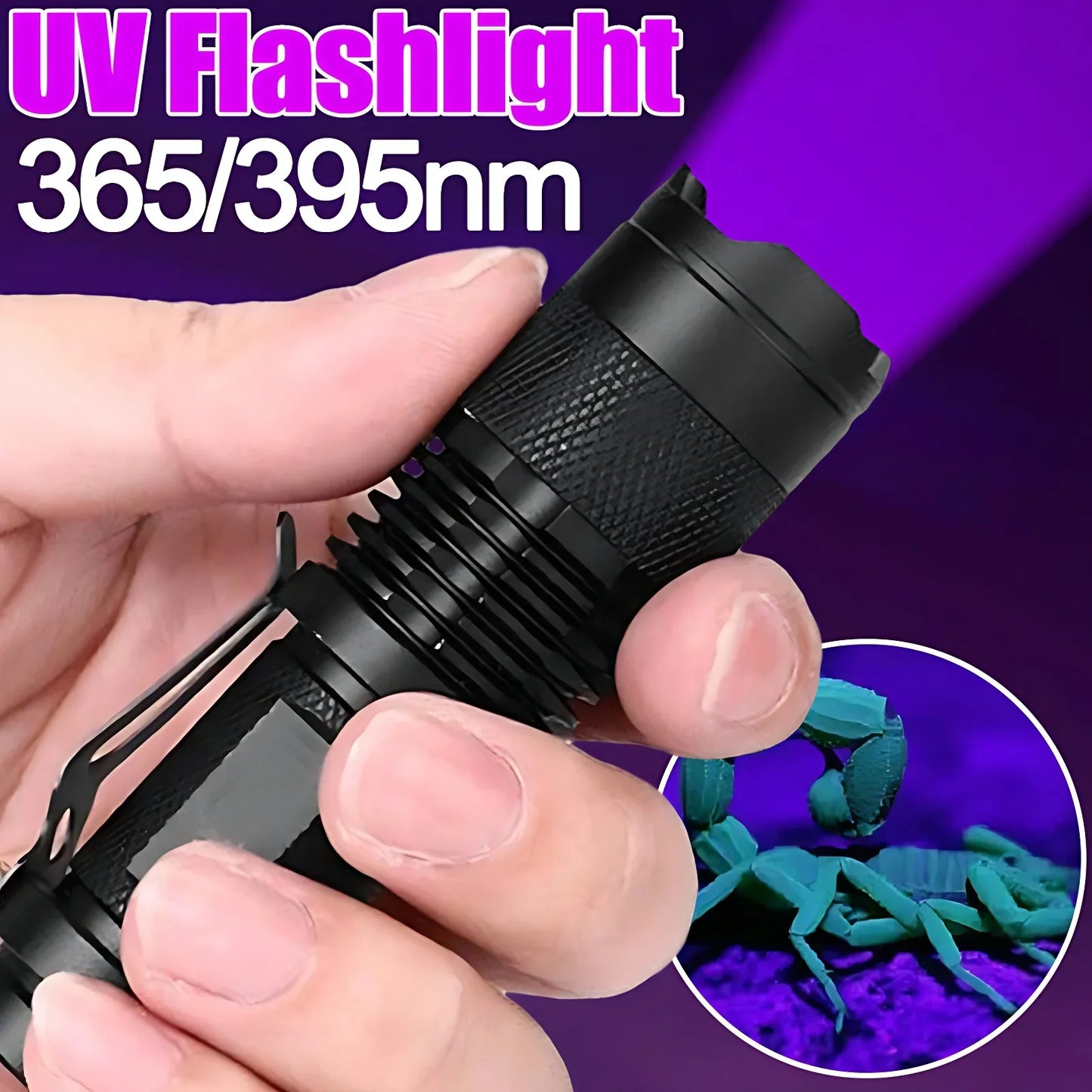 UV Flashlight Waterproof Ultra Violet Light Portable Black Light Flashlight Zoomable Lamp Scorpion Pet Urine Stain Detector Tool