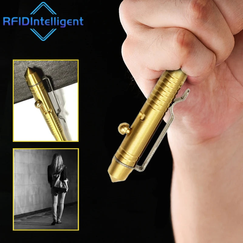 High Quality Brass Self-Defense Tactical Pen Bolt Switch Ball Point Writing Pen Emergency Window Breaker Survival Supplies