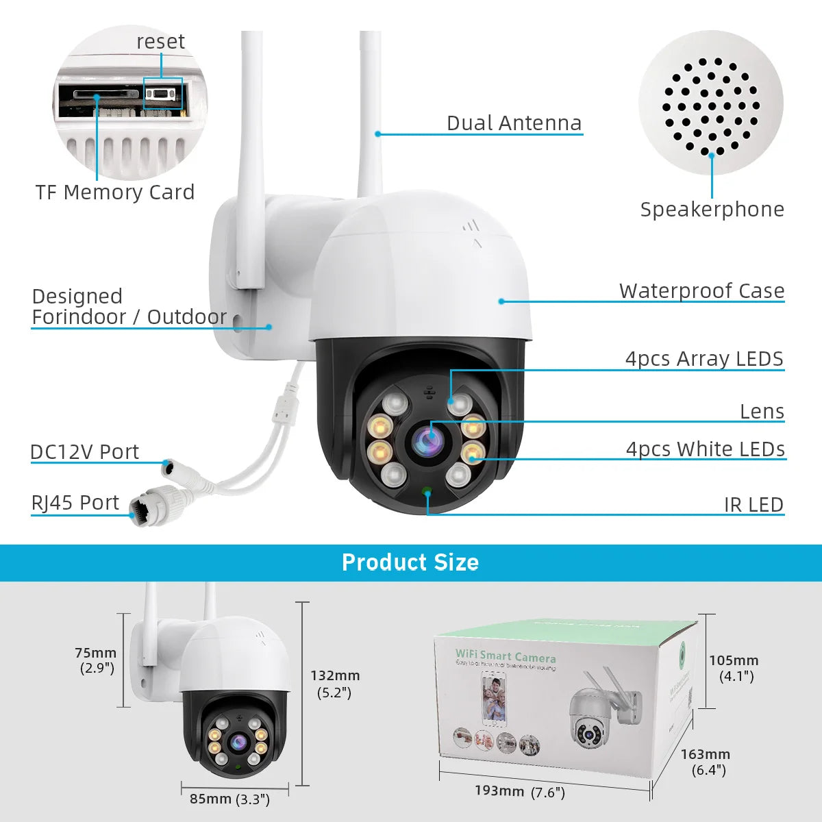 4K 8MP PTZ Wifi IP Camera Outdoor 4X Digital Zoom AI Human Detect Wireless Camera H.265 P2P Audio 1080P 5MP Security CCTV Camera