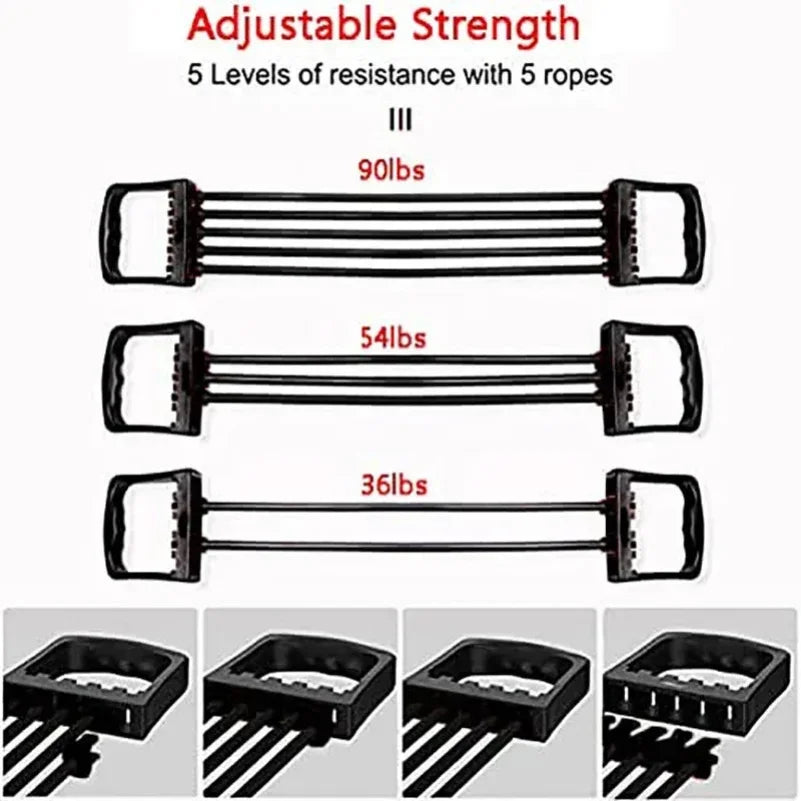 Workout Set Chest Expander Full Body with 5 Removable Resistance Bands for Pilates Push-Ups Muscle Strengthening Gym Training