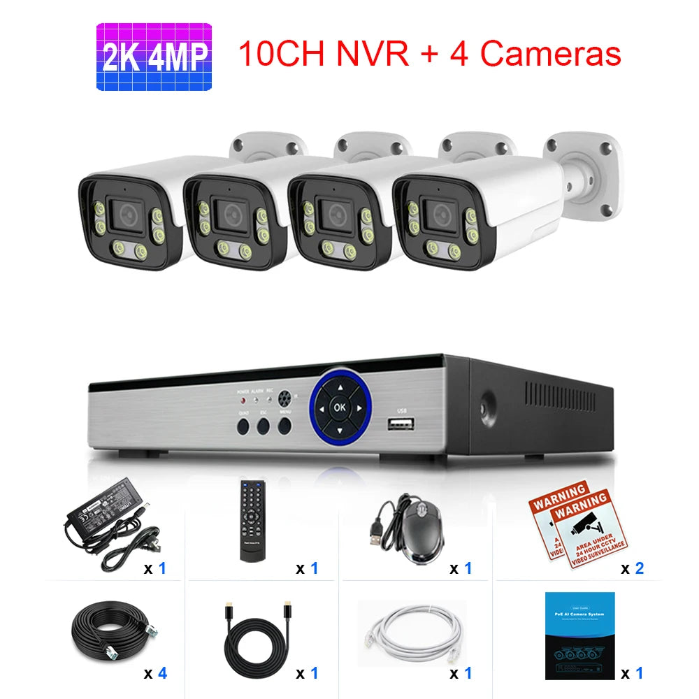 LOXCAM 8CH 4K Security Camera System 10CH 8MP 4MP POE Ai Face Detection Outdoor Two Way Audio Camera Video Surveillance Set