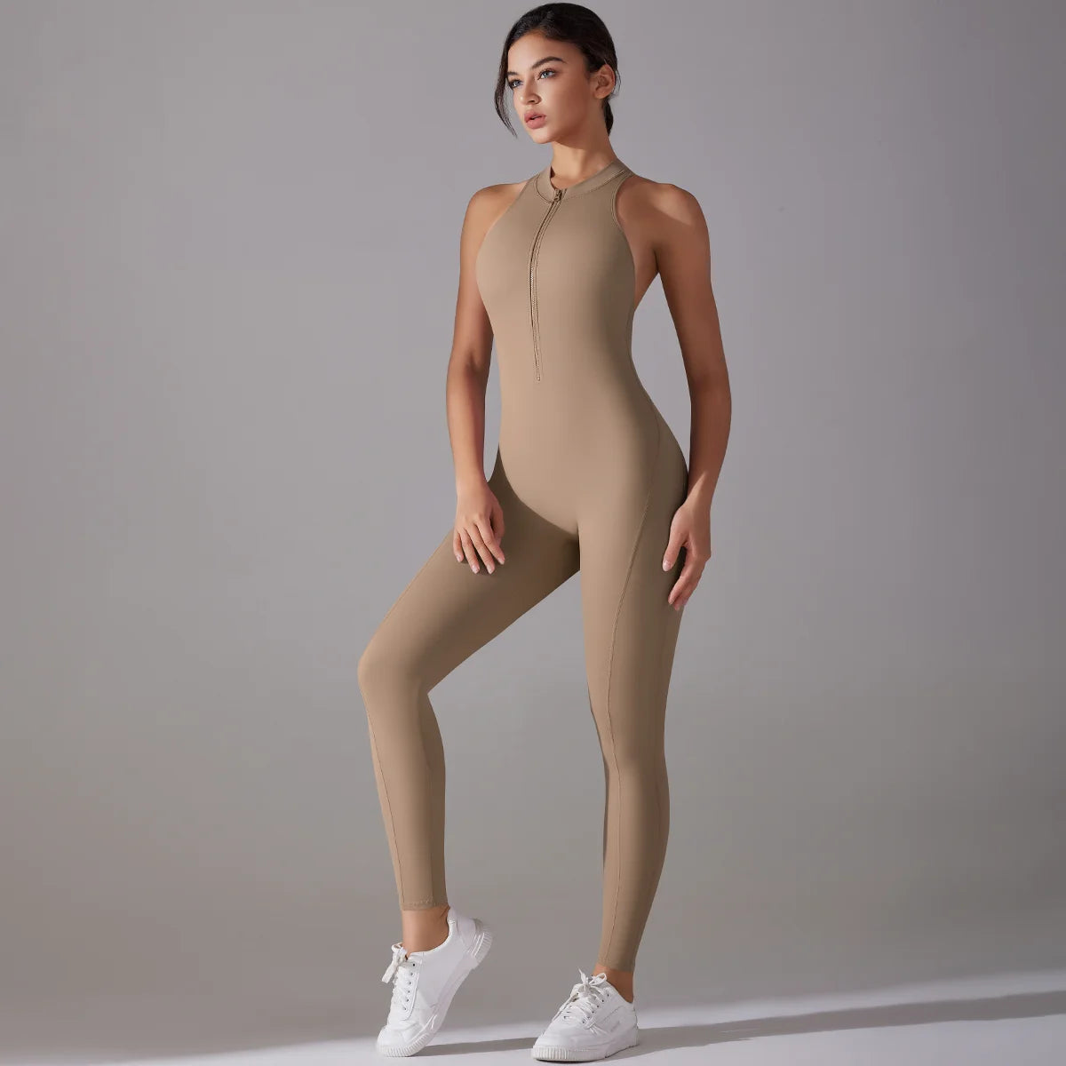 Sexy Hollow Backless Scrunch Sporty Jumpsuit Raises Butt Woman Gym Set One Piece Sport Suit Sleeveless Zip Yoga Fitness Overalls