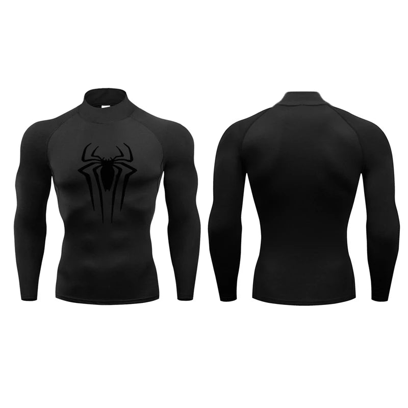 Mens Running T-shirts Compression Shirt Fitness Tight Long Sleeve Sport T Shirt Long-legged Spider Workout Quick Dry Rashgards