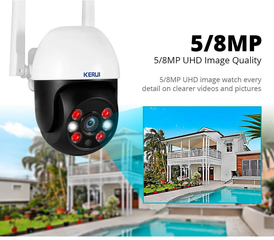 KERUI 5MP 8MP 4K PTZ WiFi IP Wireless Camera Tuya Smart Outdoor Home Security Dual Lens 10MP 5K Camera CCTV Video Surveillance